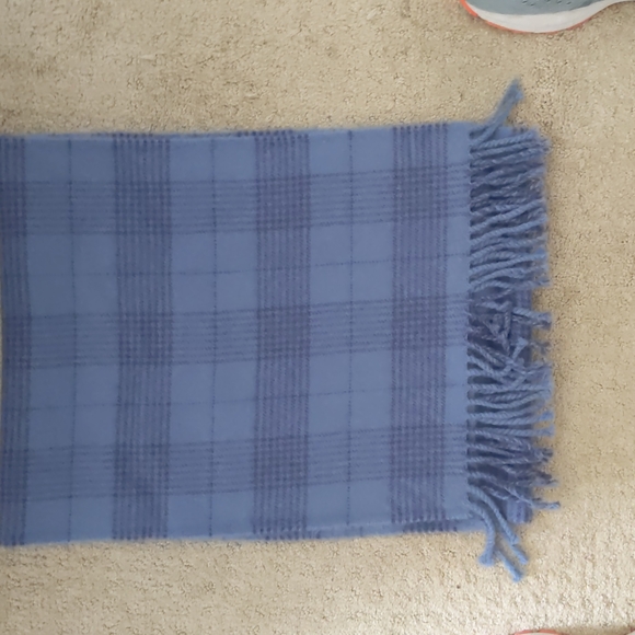 Blue Plaid Alpaca Scarf with fringe - Picture 1 of 4